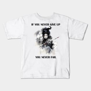 Unyielding Spirit - Woman Yautja Hunter Sumi-e Kids T-Shirt